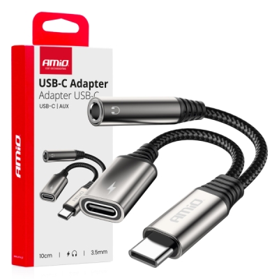 AMiO - Adaptér USB-C rozdeľovací na USB-C + Mini-Jack 3,5 mm 10 cm