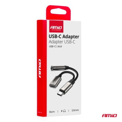 AMiO - Adaptér USB-C rozdeľovací na USB-C + Mini-Jack 3,5 mm 10 cm