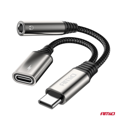 AMiO - Adaptér USB-C rozdeľovací na USB-C + Mini-Jack 3,5 mm 10 cm