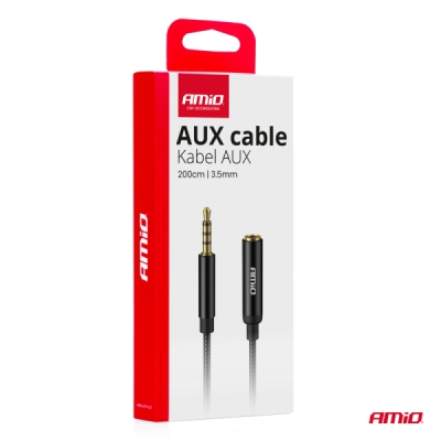 AMiO - Predlžovací kábel AUX Mini Jack 3,5 mm samec na 3,5 mm samica 2 m