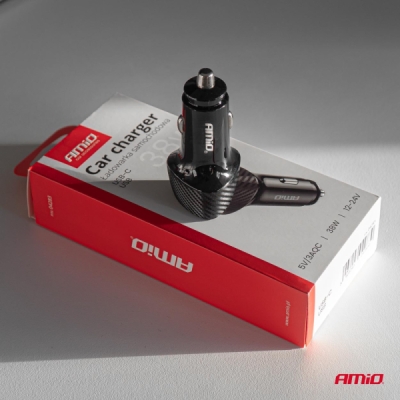 AMiO - Nabíjačka do auta QC+PD 38W USB-A + USB-C