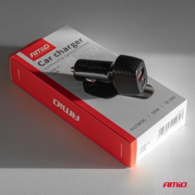 AMiO - Nabíjačka do auta QC+PD 20W USB-A + USB-C
