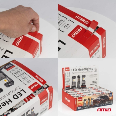 AMiO - LED žiarovky hlavného svietenia Hybrid séria H1 H3 H4 H7 HB3 HB4 6000K Canbus 16 sad