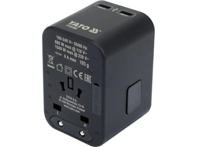 Yato - Cestovný adaptér USB-C, USB-A, 65W