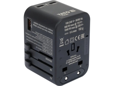 Yato - Cestovný adaptér USB-C, USB-A, 65W