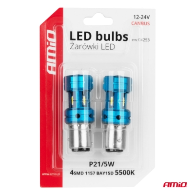 AMiO - LED žiarovky CANBUS 1157 BAY15D P21/5W 4SMD 1860 Biele 12V 24V
