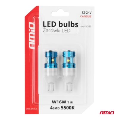 AMiO - LED žiarovky CANBUS T15 W16W 4SMD 1860XS Biela 12V 24V