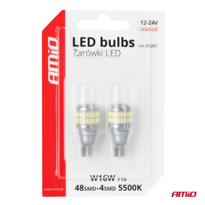 AMiO - LED žiarovky CANBUS T15 W16W 48SMD 4SMD 3014 3030 Biela 12V 24V
