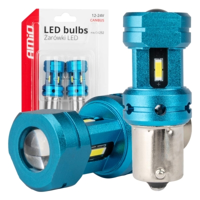 AMiO - CANBUS LED žiarovky 1156 BA15S P21W R10W R5W 4SMD 1860 Biele 12V 24V