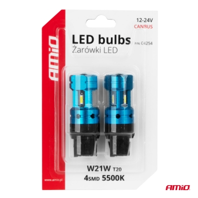 AMiO - LED žiarovky CANBUS T20 7440 W21W 4SMD 1860 White 12V 24V