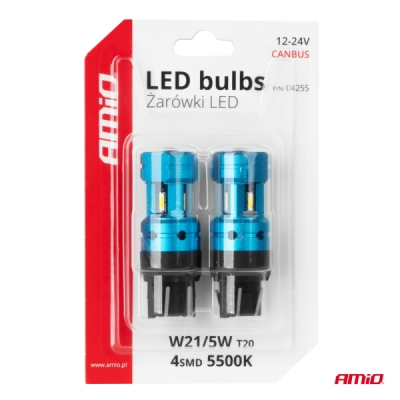 AMiO - LED žiarovky CANBUS T20 7443 W21/5W 4SMD 1860 Biela 12V 24V
