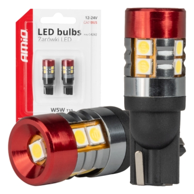 AMiO - LED žiarovky CANBUS T10 W5W 9 SMD 3030 Bielé 12V 24V