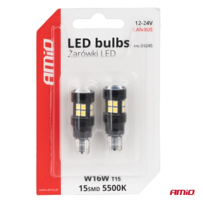 AMiO - LED žiarovky CANBUS T15 W16W 15SMD 2835 Biela 12V 24V