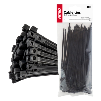 AMiO - Sťahovacie pásky čierne 3,6x150mm - 100 ks