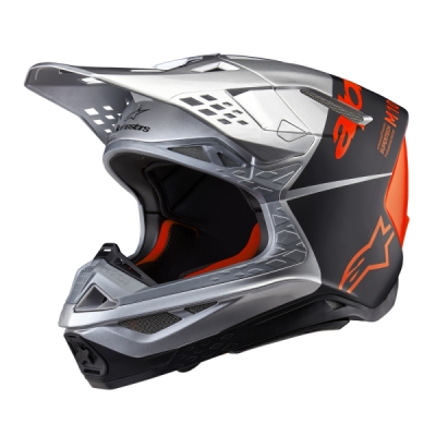 ALPINESTARS - prilba SUPERTECH S-M10 FLOOD, (strieborná/čierna matná/oranžová fluo, veľ. L)
