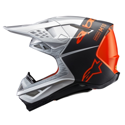 ALPINESTARS - prilba SUPERTECH S-M10 FLOOD, (strieborná/čierna matná/oranžová fluo, veľ. L)
