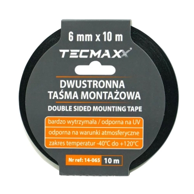 TECMAXX - Obojstranná PE montážna páska, čierna 6mm 10m