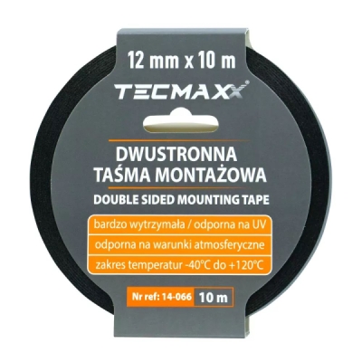 TECMAXX - Obojstranná PE montážna páska čierna 12mm, 10m