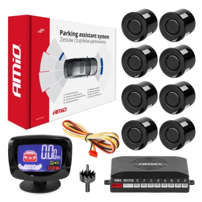 AMiO - Parkovací asistent LED-GRAF 8-senzorové, čierne