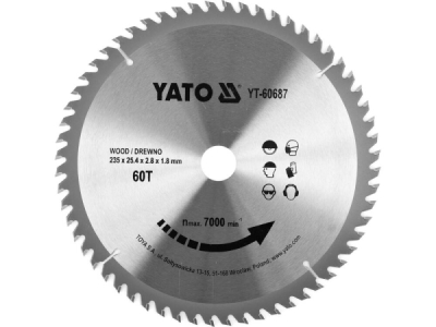 Yato - Vidiový pílový kotúč na drevo 235x25.4mm 60 zubov