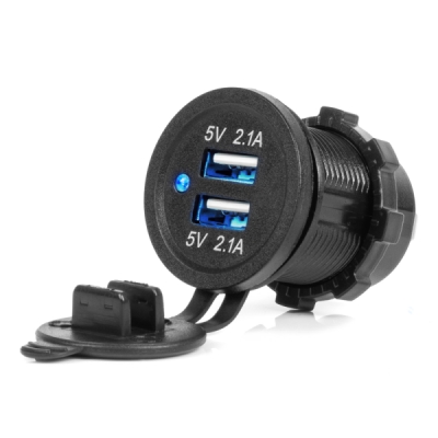 AMiO - Vodotesná nabíjačka s modrým LED indikátorom 4,2A 2xUSB 12/24V