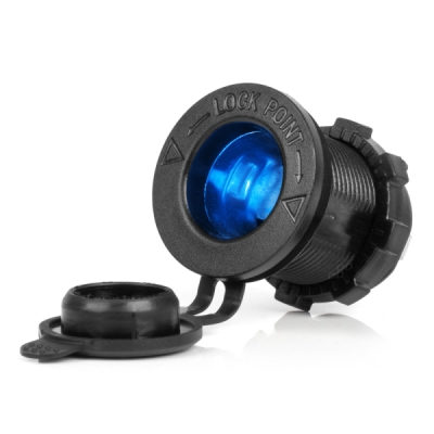 AMiO - Vodotesná zásuvka do zapaľovača auta s MODRÝM LED podsvietením 12/24V