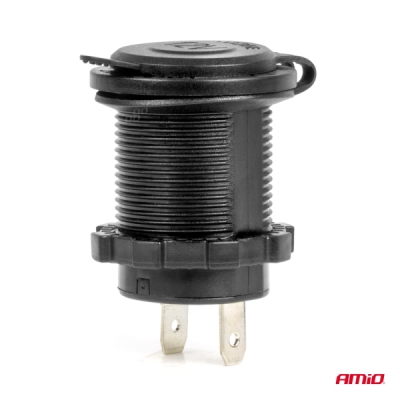 AMiO - Vodotesná zásuvka do zapaľovača auta s MODRÝM LED podsvietením 12/24V