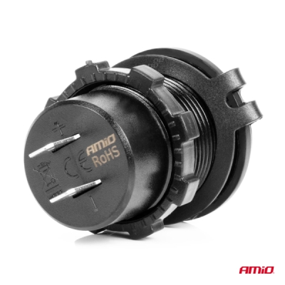 AMiO - Vodotesná nabíjačka s MODRÝM LED podsvietením 2xUSB QC3.0 12/24V