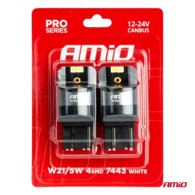 AMiO - LED žiarovky CANBUS PRO series 7443 W21/5W 4x3030 SMD White 12/24V