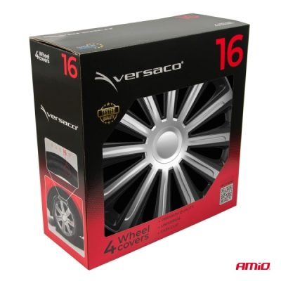 Versaco - Puklice Trend 16” čierno - strieborná sada 4ks COLOR BOX
