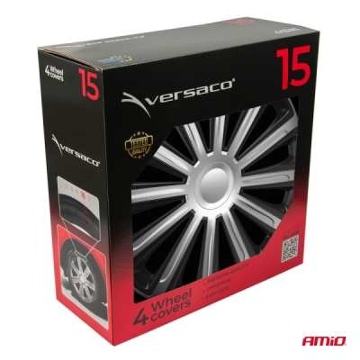 Versaco - Puklice Trend 15” čierno - strieborná sada 4ks COLOR BOX