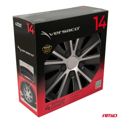 Versaco - Puklice Rapide 14” čierno - strieborná sada 4ks COLOR BOX