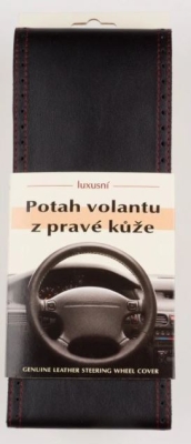 Poťah na volant z pravej kože - veľkosť AX - ČIERNY, s červeným obšitím