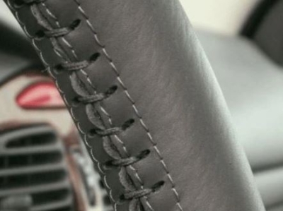 Poťah na volant z pravej kože - veľkosť AX -SIVÝ so sivým obšitím