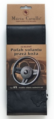 Poťah na volant z pravej kože - veľkosť AX, ČIERNY, s čiernym obšitím