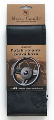 Poťah na volant z pravej kože - veľkosť AX, ČIERNY, s čiernym obšitím