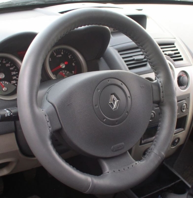 Poťah na volant z pravej kože - veľkosť A - sivý so sivým obšitím