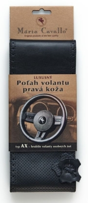 Poťah na volant z pravej kože s perforovaním - veľkosť AX - ČIERNY s čiernym obšitím