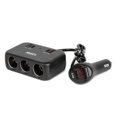AMiO - Predlžovacia zásuvka 2x USB-A 1x USB-C QC4.0 12/24V 120W 80cm