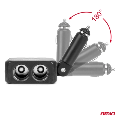 AMiO - Predlžovacia zásuvka 2x USB-A 1x USB-C 12/24V 100W 180°