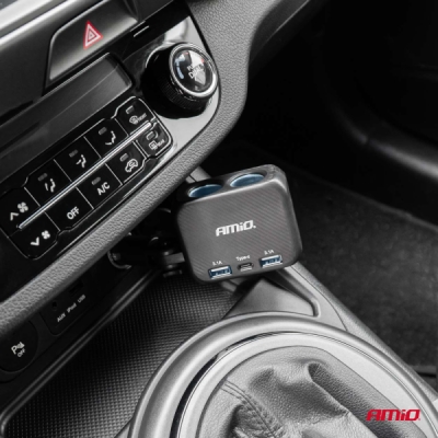 AMiO - Predlžovacia zásuvka 2x USB-A 1x USB-C 12/24V 100W 180°