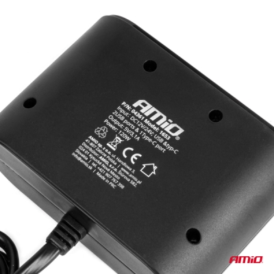 AMiO - Predlžovacia zásuvka 2x USB-A 1x USB-C 12/24V 120W 70cm