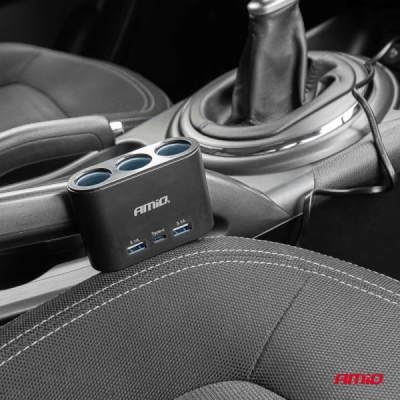 AMiO - Predlžovacia zásuvka 2x USB-A 1x USB-C 12/24V 120W 70cm