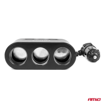 AMiO - Predlžovacia zásuvka 2x USB-A 1x USB-C 12/24V 120W 70cm