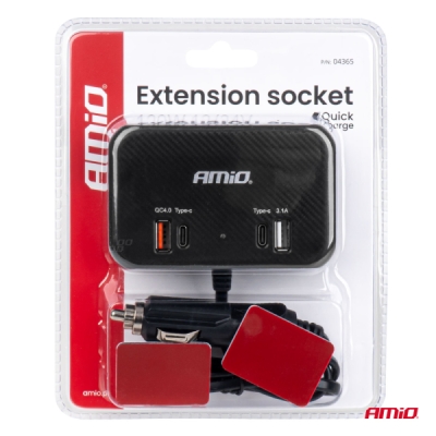 AMiO - Predlžovacia zásuvka 1x USB-A 1x USB-C QC4.0 12/24V 120W 80cm