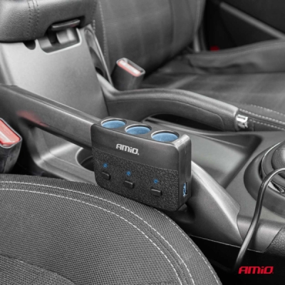 AMiO - Predlžovacia zásuvka 2x USB-A ON/OFF LED 12/24V 100W 70cm