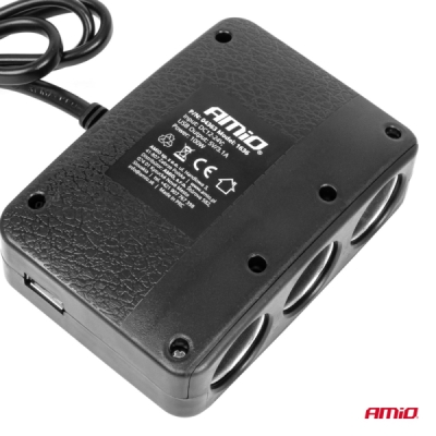 AMiO - Predlžovacia zásuvka 2x USB-A ON/OFF LED 12/24V 100W 70cm