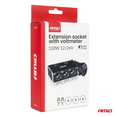 AMiO - Predlžovacia zásuvka 2x USB0A QC3.0 12/24V 120W 80cm