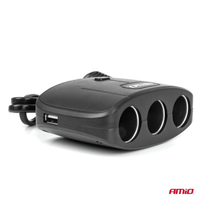 AMiO - Predlžovacia zásuvka 2x USB-A ON/OFF 12/24V 100W 70cm