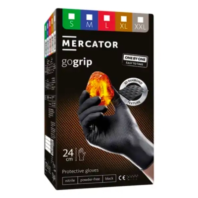 AMiO - Nitrilové rukavice MERCATOR GoGrip ONE-BY-ONE ČIERNE 100ks M